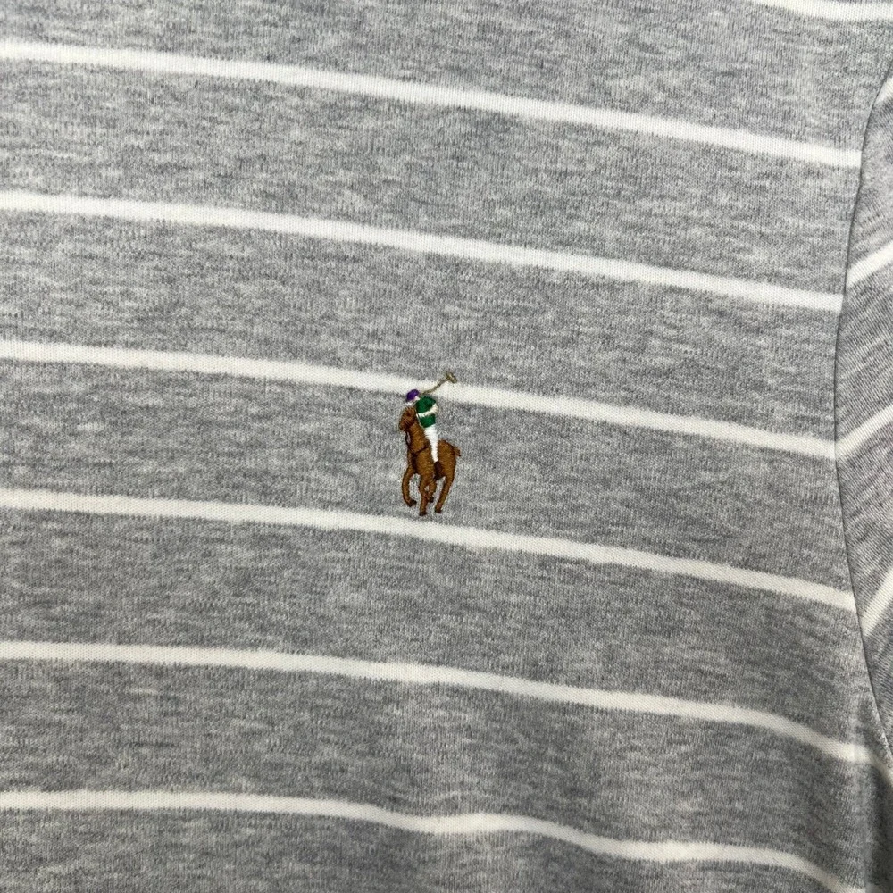 Polo Ralph Lauren Polo Shirt Mens M Grey White Striped Pima Soft Touch Logo